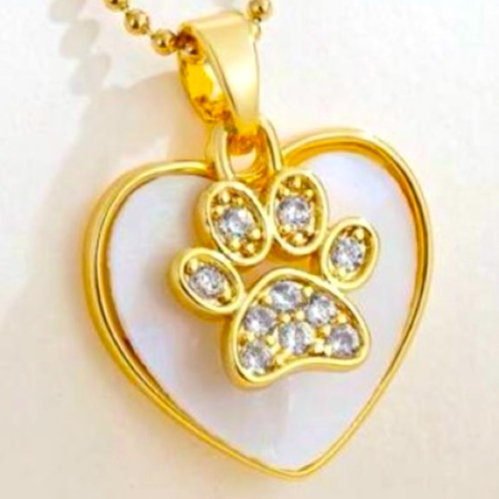 Heart and Crystal Paw Print Necklace